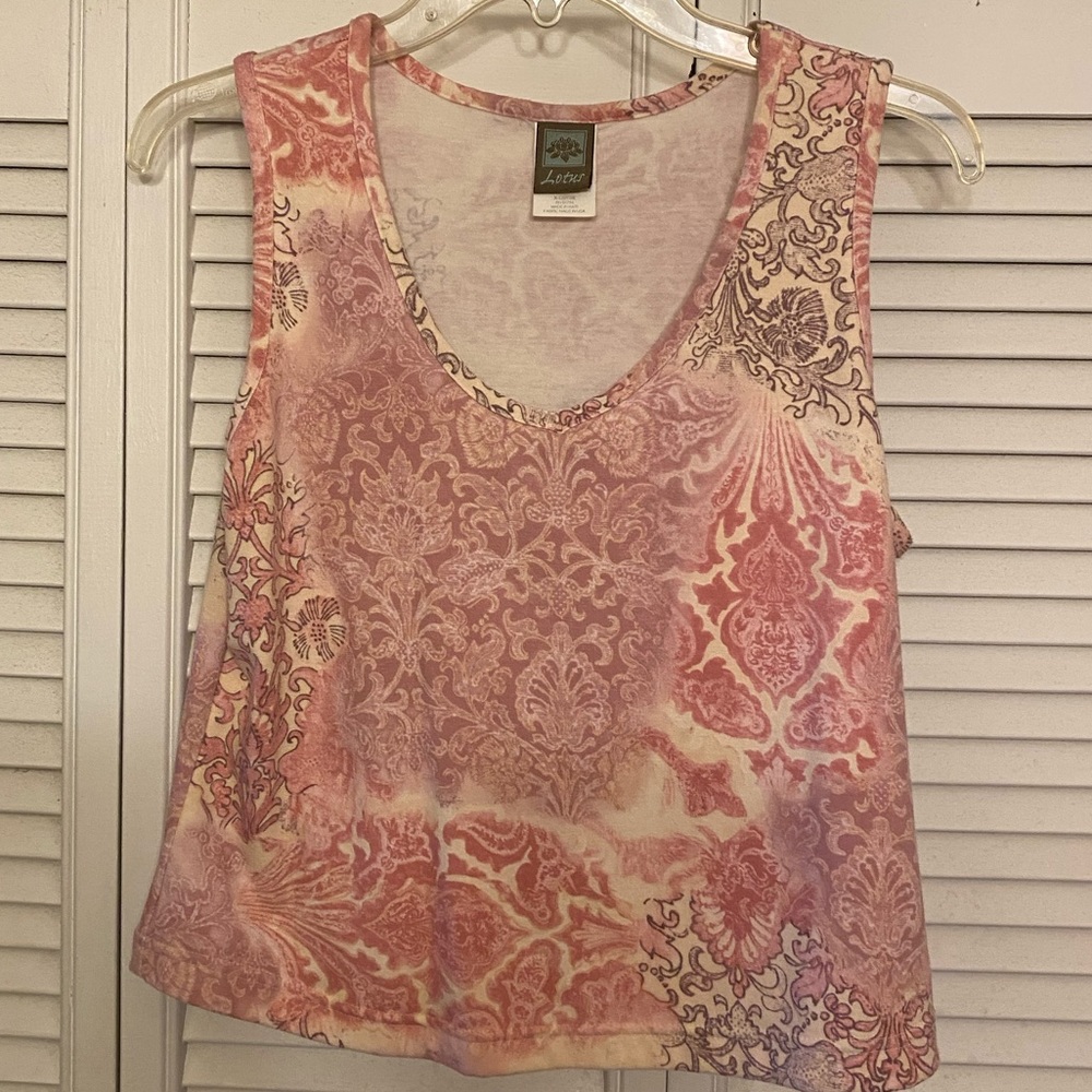 Lotus sleeveless shirt, XL, pink/brown/cream